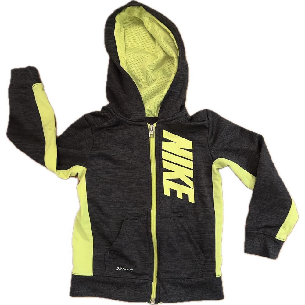 Nike Toddler Boys Size 3T‎ Black Neon Yellow Dri-Fit Hoodie Jacket Coat Full Zip